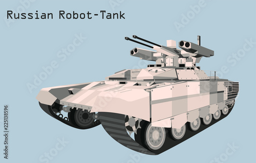 The new Russian Fire Support Combat Vehicle Terminator 2. A Robotic war armored fighting vehicle. Right side of the object. A full detailed object. © SerJin