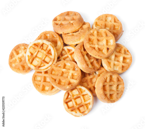 Group of tasty round mini waffles