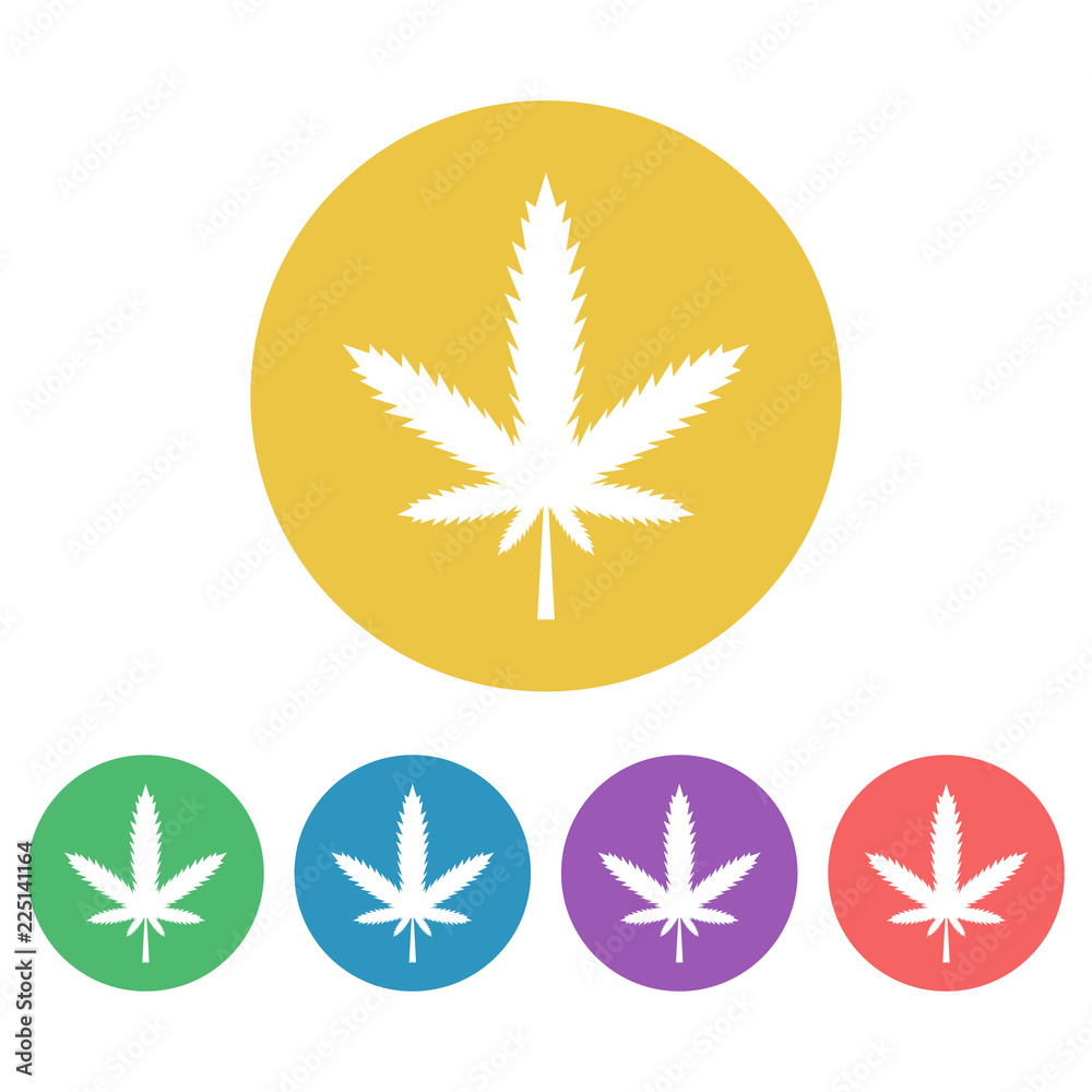 Marijuana leaf set of vector colored round icons
