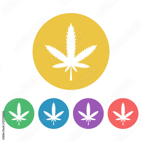 Marijuana leaf set of vector colored round icons