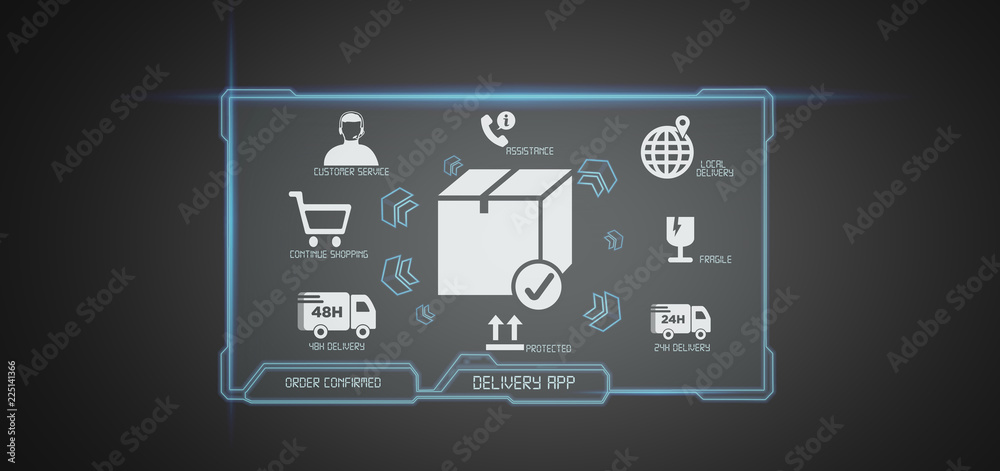 Logistic delivery application screen 3d rendering