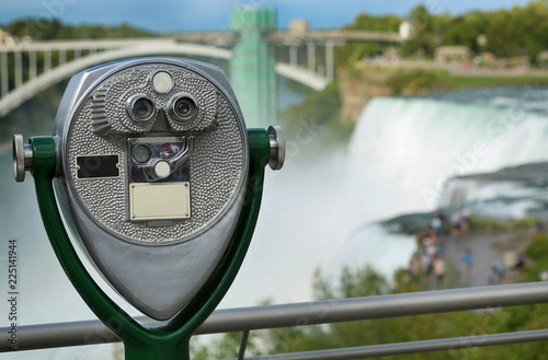 Tourist binocular viewer in Niagara Falls from New York State, USA