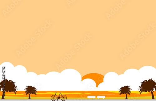 海岸線　夕日　自転車
