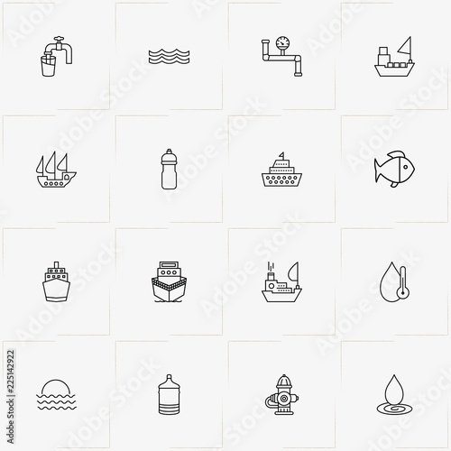 Water line icon set with gallon of water , fireplug  and tap water