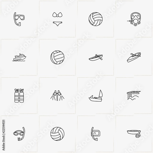Water Sport line icon set with boat, jet pack  and bikini