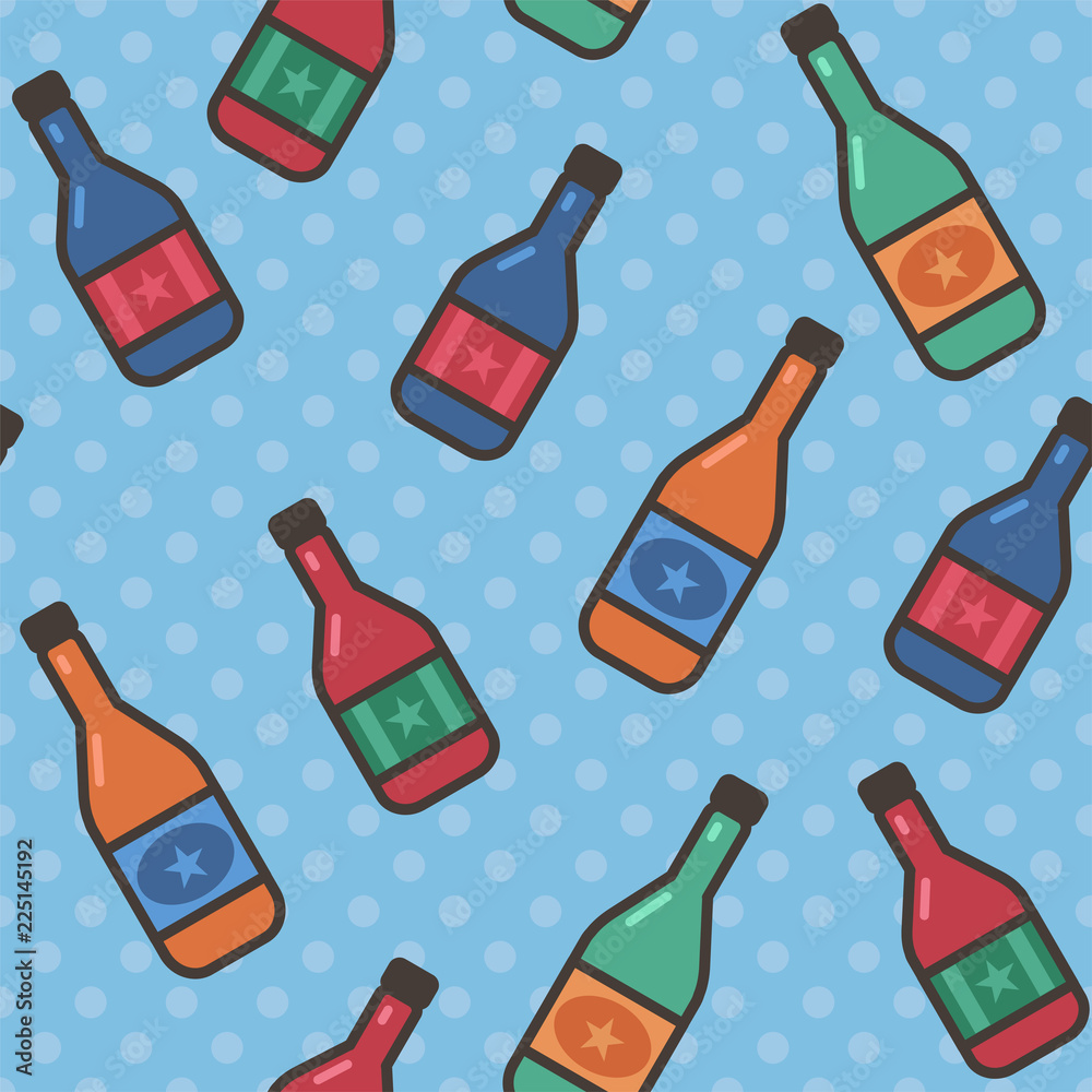 Seamless pattern with wine bottles on polka dot background. Vector EPS10 Seamless pattern with wine bottles on polka dot background. Vector EPS10
