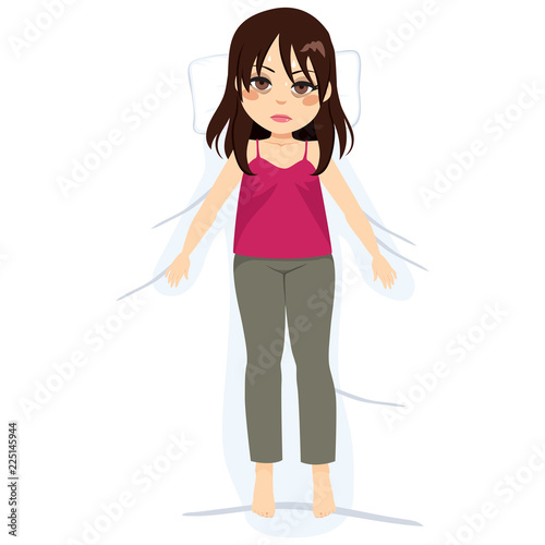 Young tired woman sleepless lying on bed insomnia concept