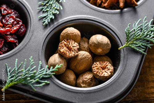 Nutmeg  spice for christmas  baking and cooking ingredient