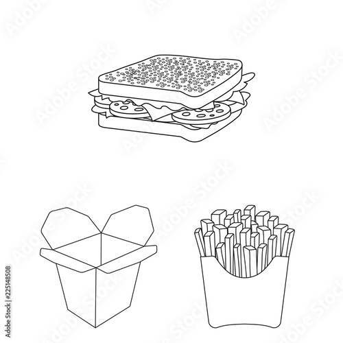 Fast food outline icons in set collection for design.Food from semi-finished products vector symbol stock web illustration.