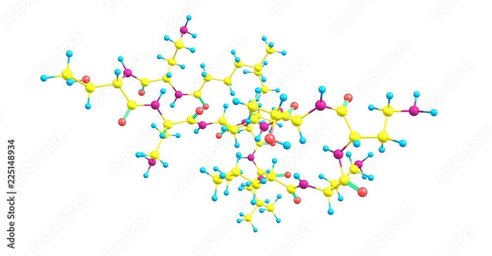 Fototapeta premium Colistin molecular structure isolated on white
