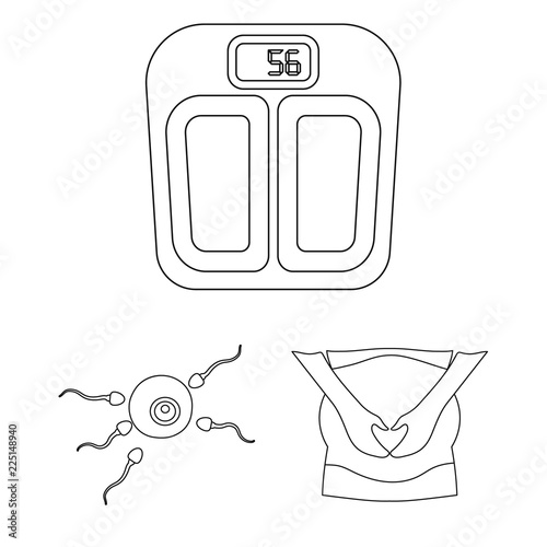 Woman and pregnancy outline icons in set collection for design. Gynecology and equipment vector symbol stock web illustration.
