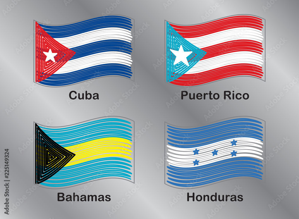 American Flags. Cuba. Puerto Rico. Bahamas. Honduras. Vector Set Stock  Vector | Adobe Stock