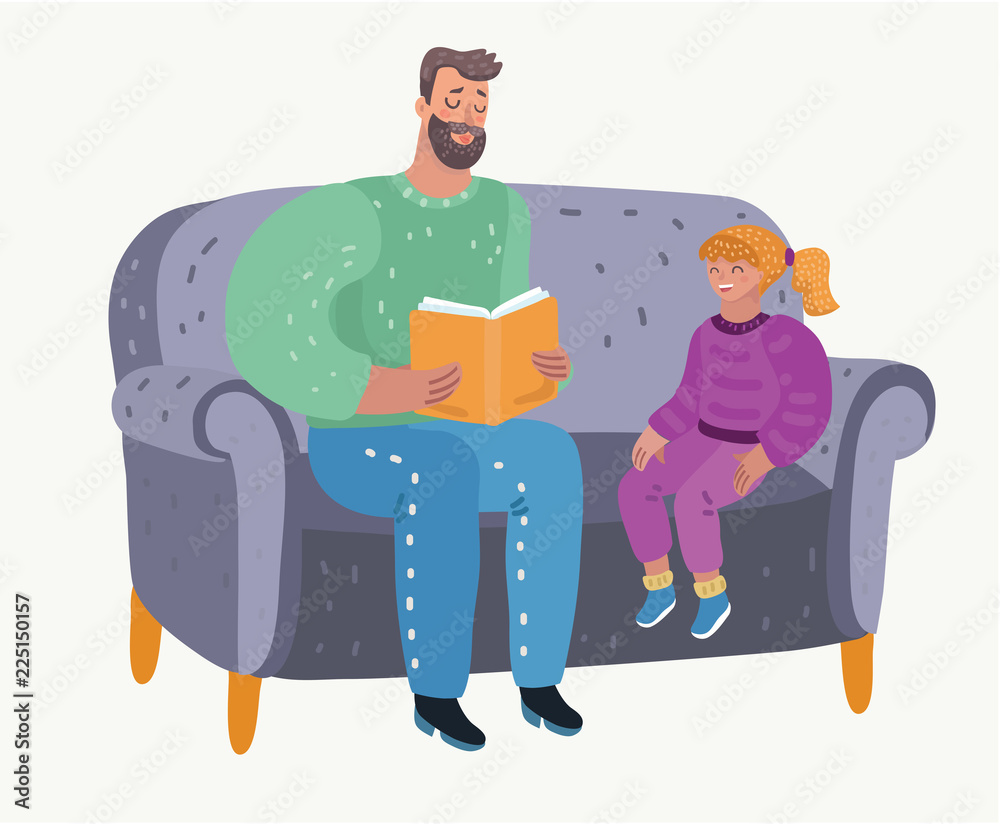 Parent reading book to his girl. Child's education