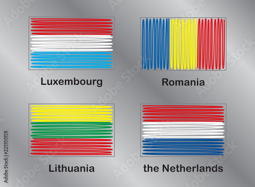 Flags of Europe. Luxembourg. Romania. Lithuania. The Netherlands. Vector Set