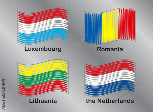 Flags of Europe. Luxembourg. Romania. Lithuania. The Netherlands. Vector Set