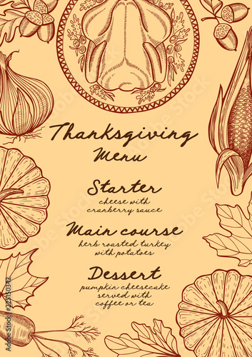 Thanksgiving food menu for holiday dinner celebration.