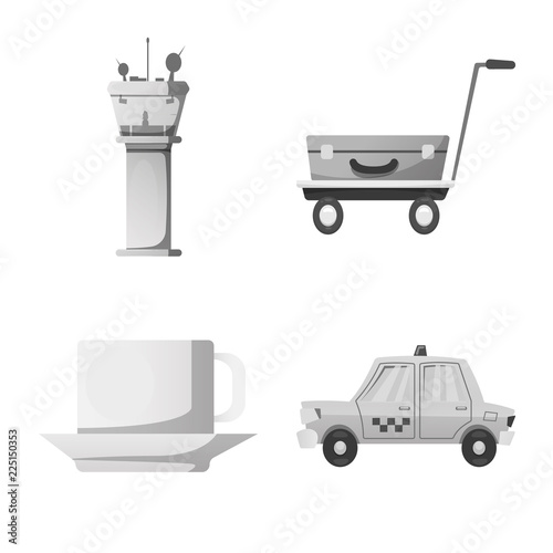 Vector illustration of airport and airplane logo. Set of airport and plane vector icon for stock.
