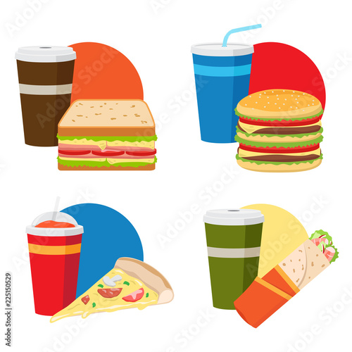 Fast food lunch or dinner ideas vector set