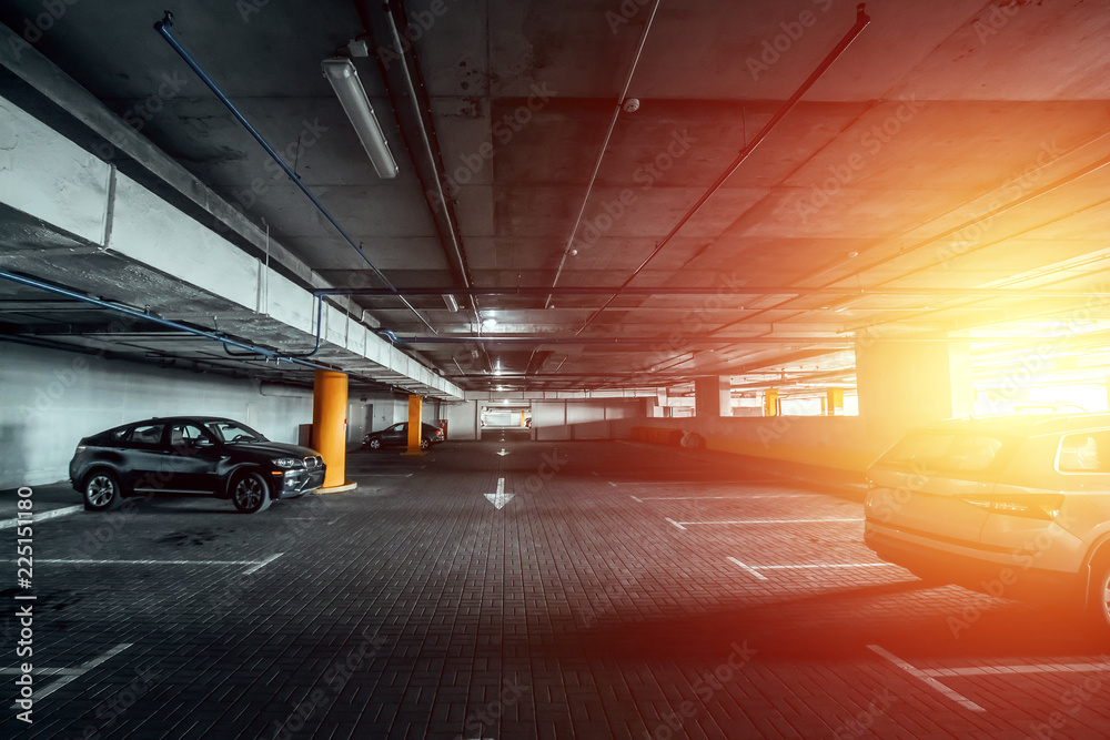 Creative background, underground parking, paid parking. Copy space. Creative background, underground parking, paid parking. Copy space.