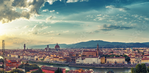 Beautiful sunset over Florence, Italy. Scenic panorama view.