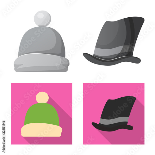Vector illustration of headgear and cap symbol. Set of headgear and accessory stock vector illustration.