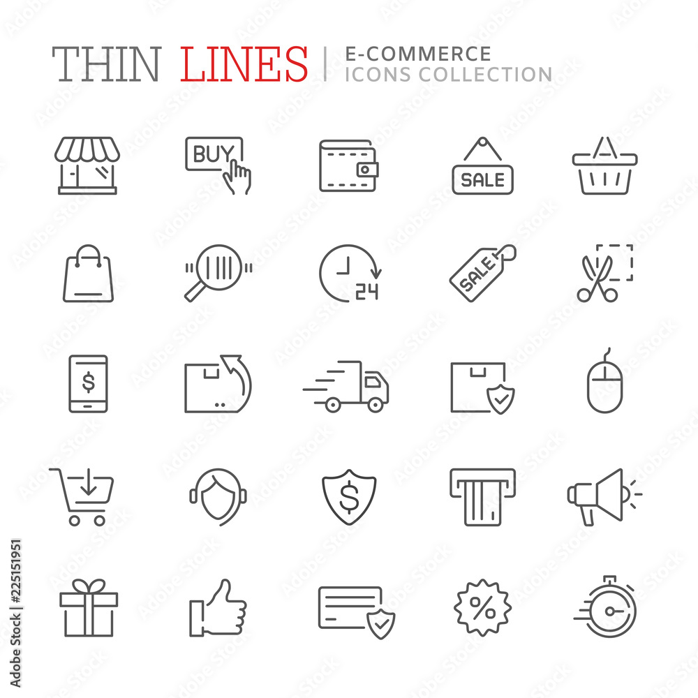 Collection of shopping and e-commerce related line icons