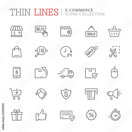 Collection of shopping and e-commerce related line icons © Skellen