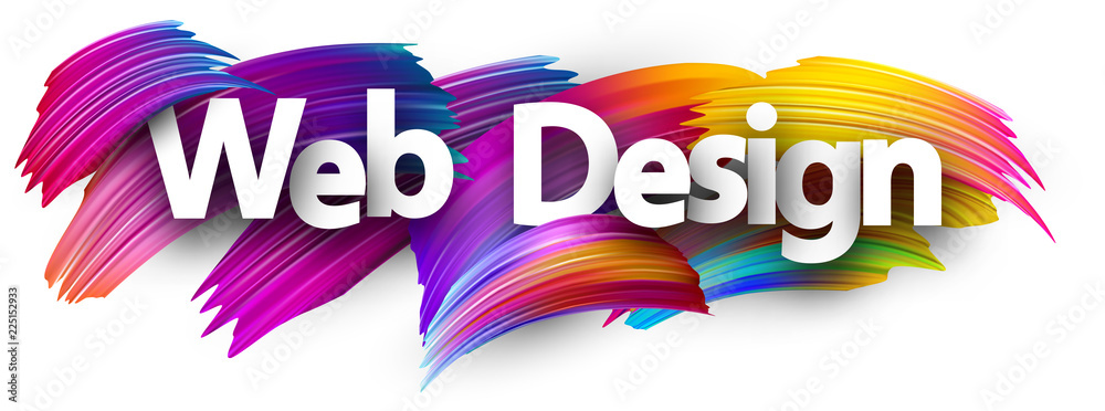 Web design paper poster with colorful brush strokes.