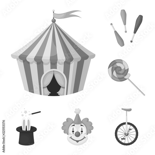 Circus and attributes monochrome icons in set collection for design. Circus Art vector symbol stock web illustration.