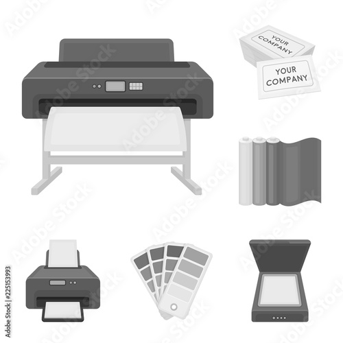 Typographical products monochrome icons in set collection for design. Printing and equipment vector symbol stock web illustration.