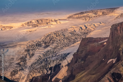 View of the Myrdalsjokull glacier , covering the active volcano Katla, Thorsmork, Highlands at the southern end of the famous Laugavegur hiking trail. © Luis