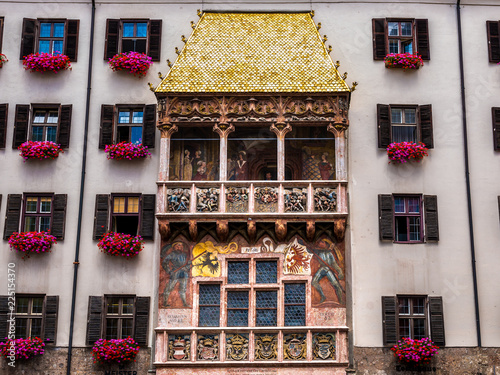 Detail of the famous goldenes dachl in Innsbruck, Austria.