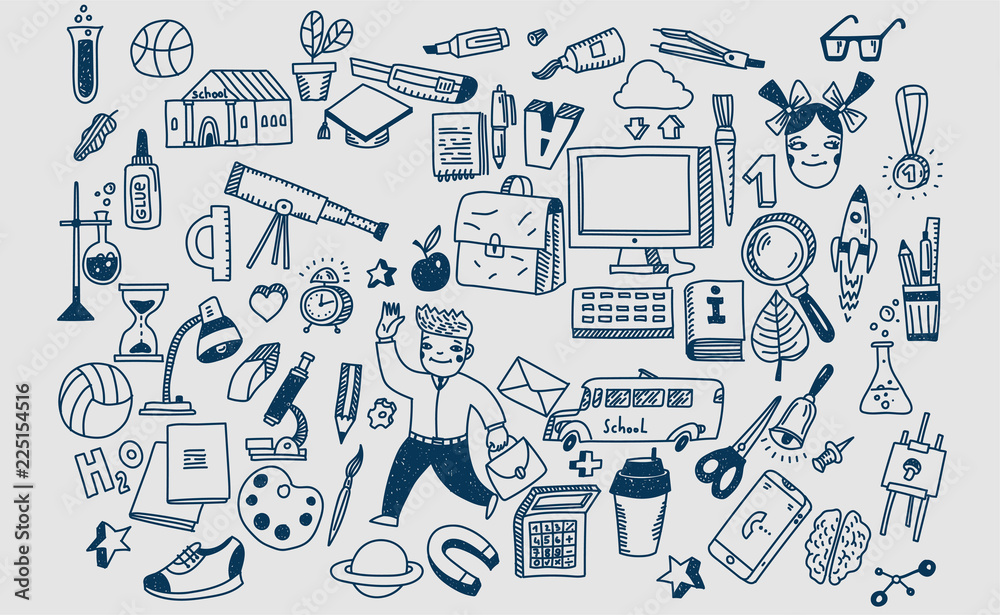 Hand drawn vector doodle school icons and symbols Stock Vector | Adobe ...