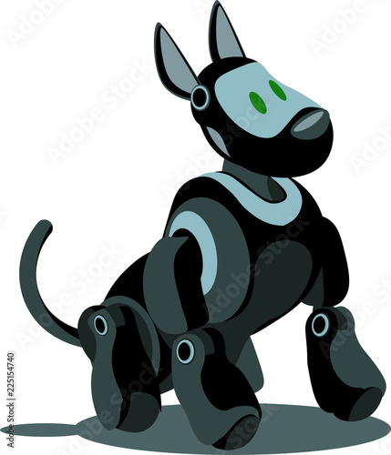 The mechanical black robot dog, man's best friend. Vector illustration on the topic of high technology.