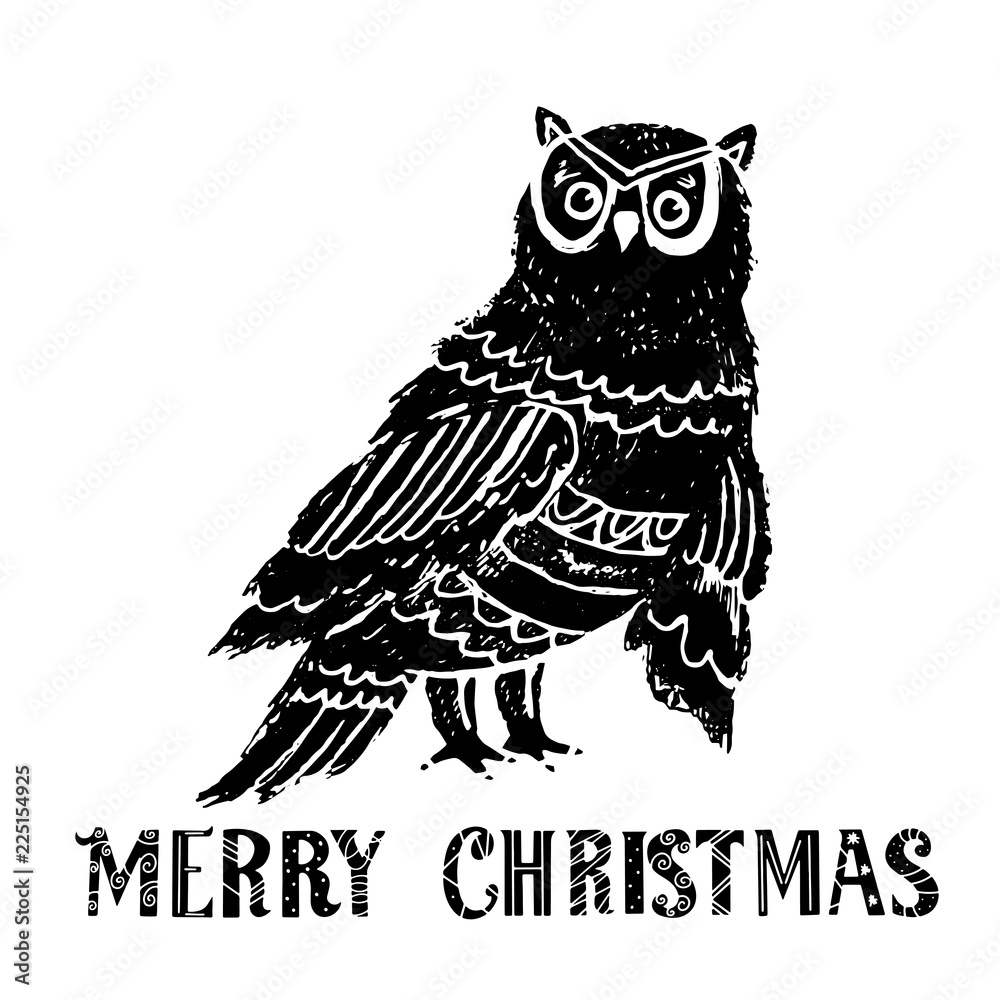 Obraz premium Christmas card. Owl