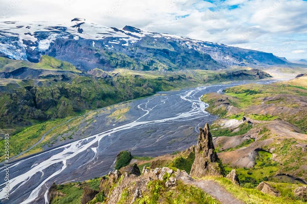 The dramatically beautiful and surreal landscapes of Thorsmork in the Highlands of Iceland at southern end of the famous Laugavegur hiking trail.