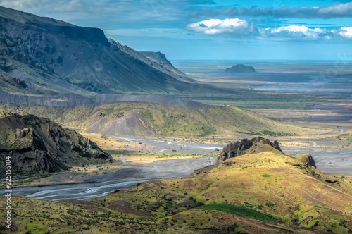 Fototapeta Naklejka Na Ścianę i Meble -  The dramatically beautiful and surreal landscapes of Thorsmork in the Highlands of Iceland at southern end of the famous Laugavegur hiking trail.