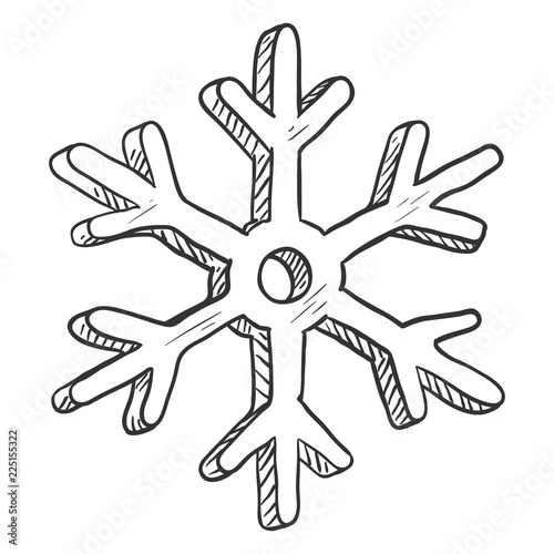 Vector Single Black Sketch Illustration - Snowflake on White Background