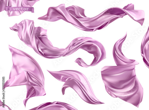 Violet curtain, fabric 3d realistic vector set