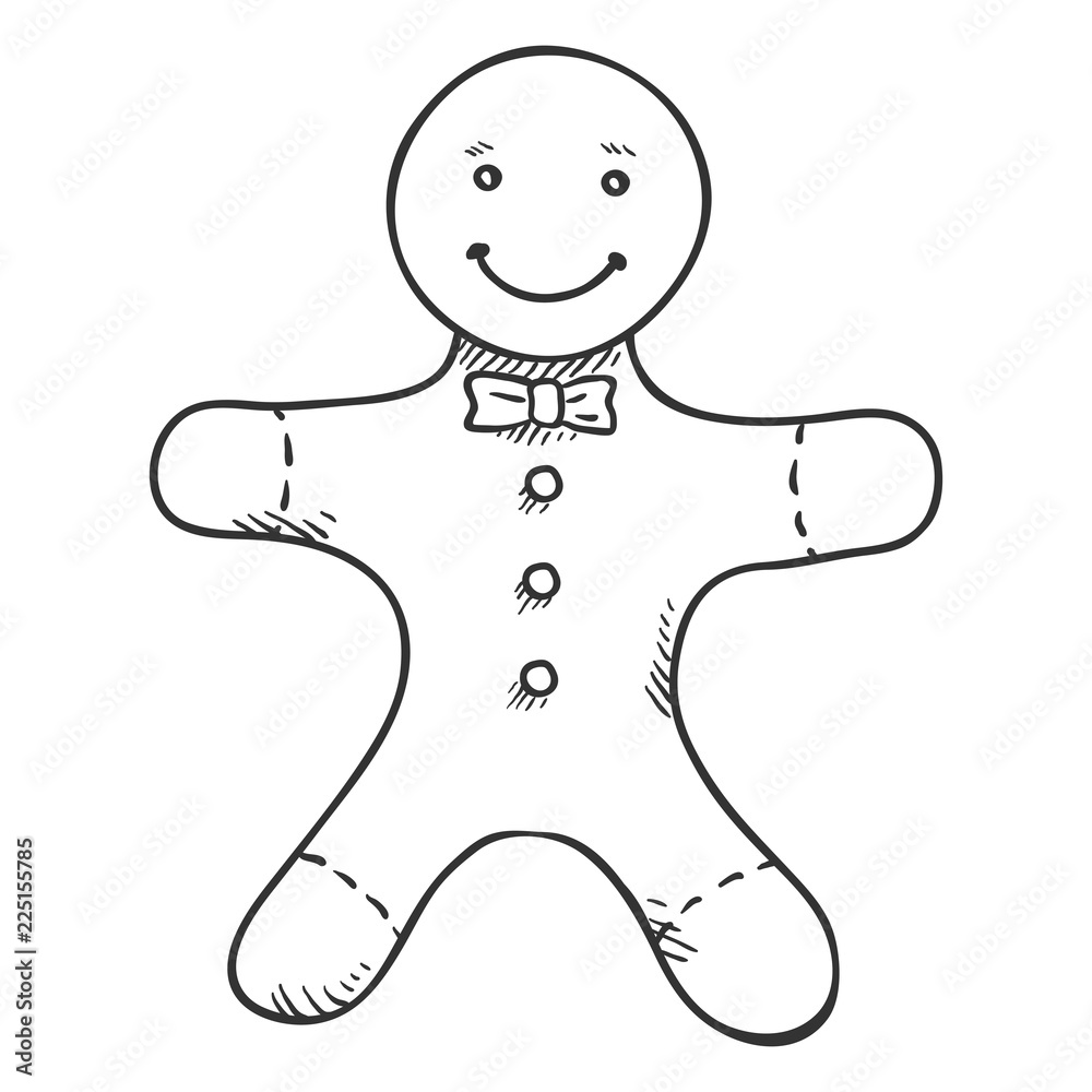 Vector Single Black Sketch Illustration - Gingerbread Man Vector Single Black Sketch Illustration - Gingerbread Man