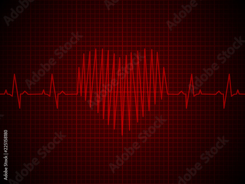 heart rate, heartbeat, neon line, on red graphic background. Realistic style. Vector illustration.