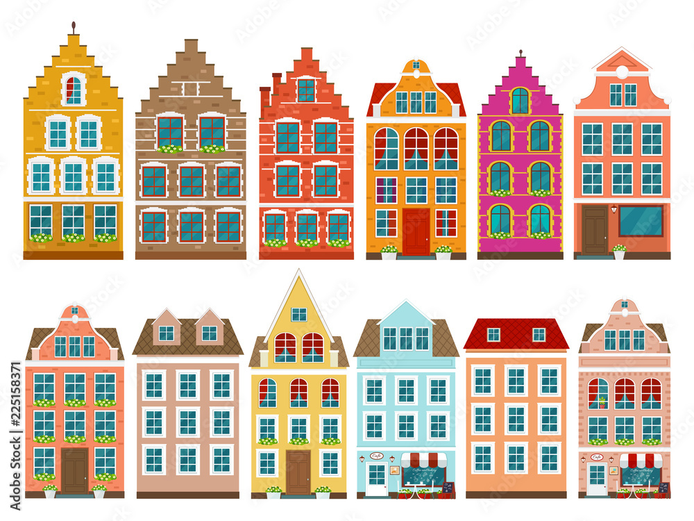 Fototapeta premium Set of european colorful old houses