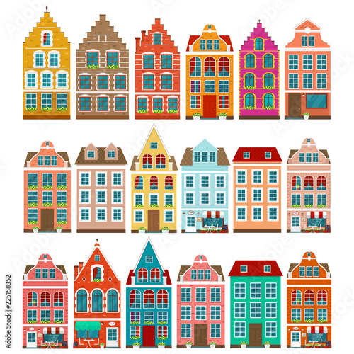 Set of european colorful old houses