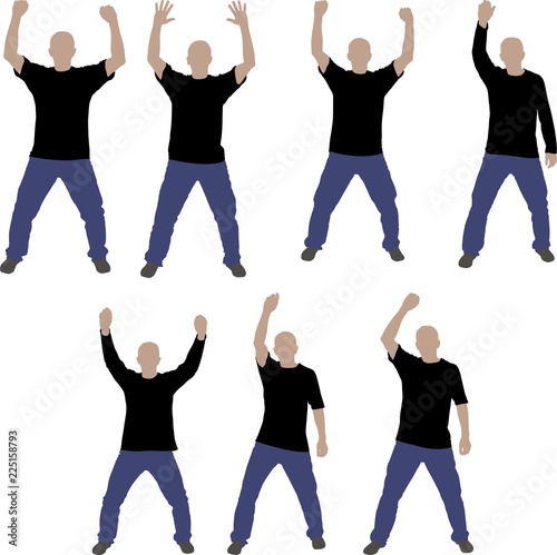 isolated standing men with hands up