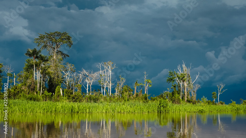 A storm is coming. View from a boat in the amazonas river in peru