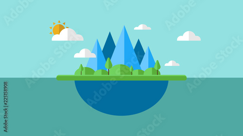 Illustration of an island with cloud and sun. Vector of an island. EPS10 compatible