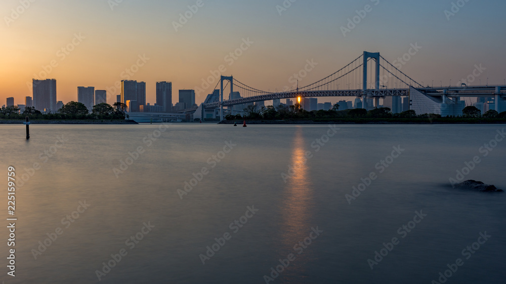 Sunset view of Tokyo Bay, Tokyo city center and Rainbow bridge Sunset view of Tokyo Bay, Tokyo city center and Rainbow bridge