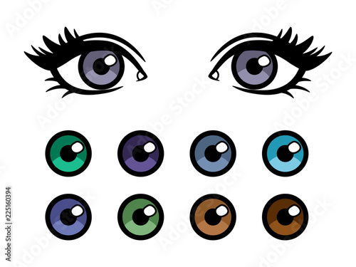 Color contact lenses advertising poster with cartoon character female eyes