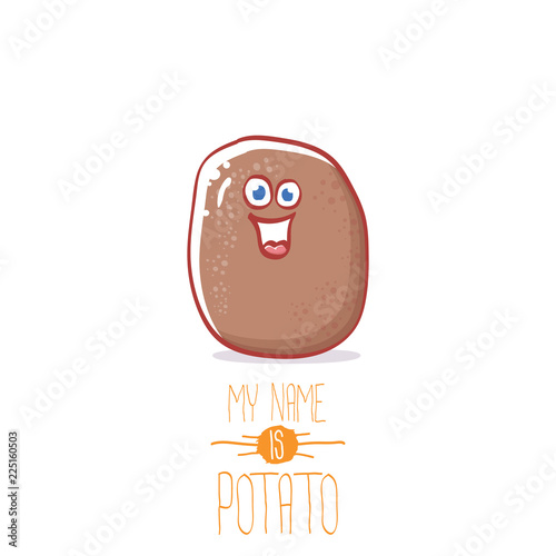 vector brown cute little kawaii potato cartoon character isolated on white background. My name is potato vector concept illustration. funky summer vegetable food kids character