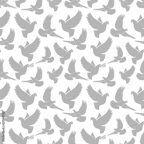 Dove silhouettes seamless pattern. Pigeon birds vector texture